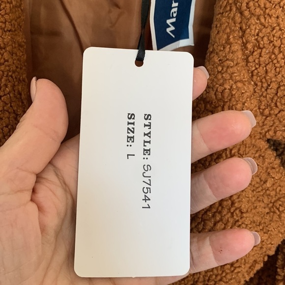 NWT Faux Shearling Moto Teddy Jacket Large Cognac Cropped Sherpa Lined Cozy - Picture 6 of 13